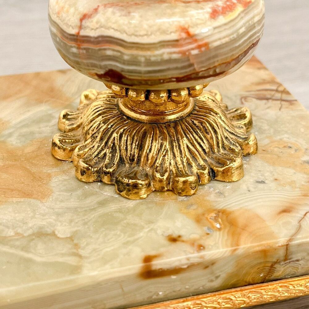 Hollywood Regency Brass Candelabra with Onyx Gilt Bronze and Cut Glass Cre-Art - Picture 6 of 10